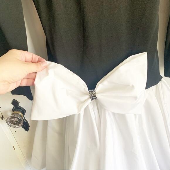VTG Dave & Johnny 1980s Prom Dress Mesh Neckline Oversized Bow 9/10 JR HOCO Prom - Picture 3 of 15